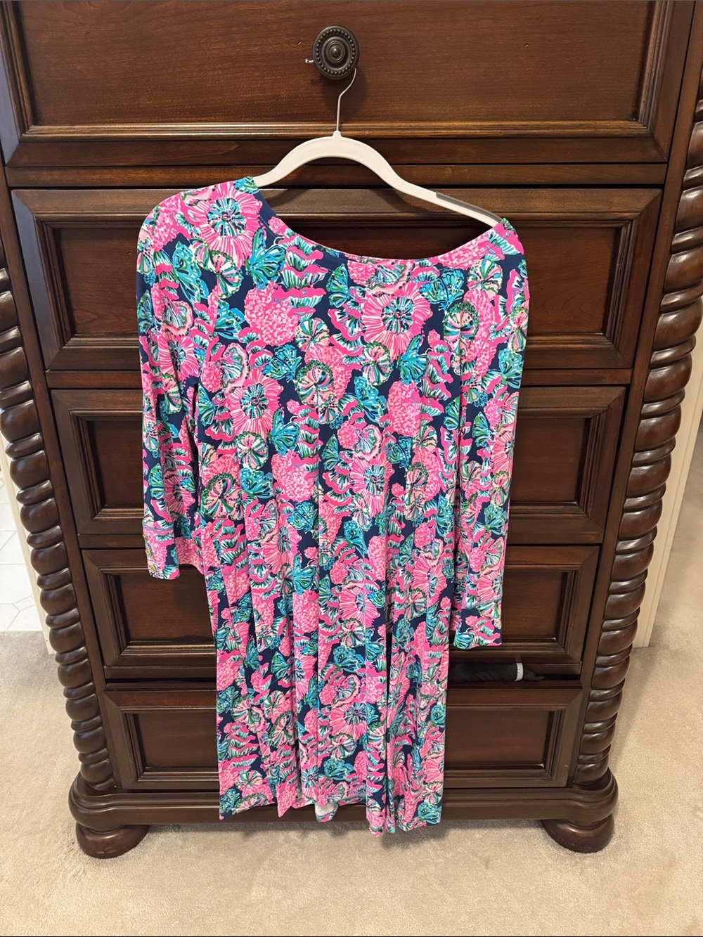 Lilly Pulitzer Pink and Teal Floral Long Sleeve Swing Dress
